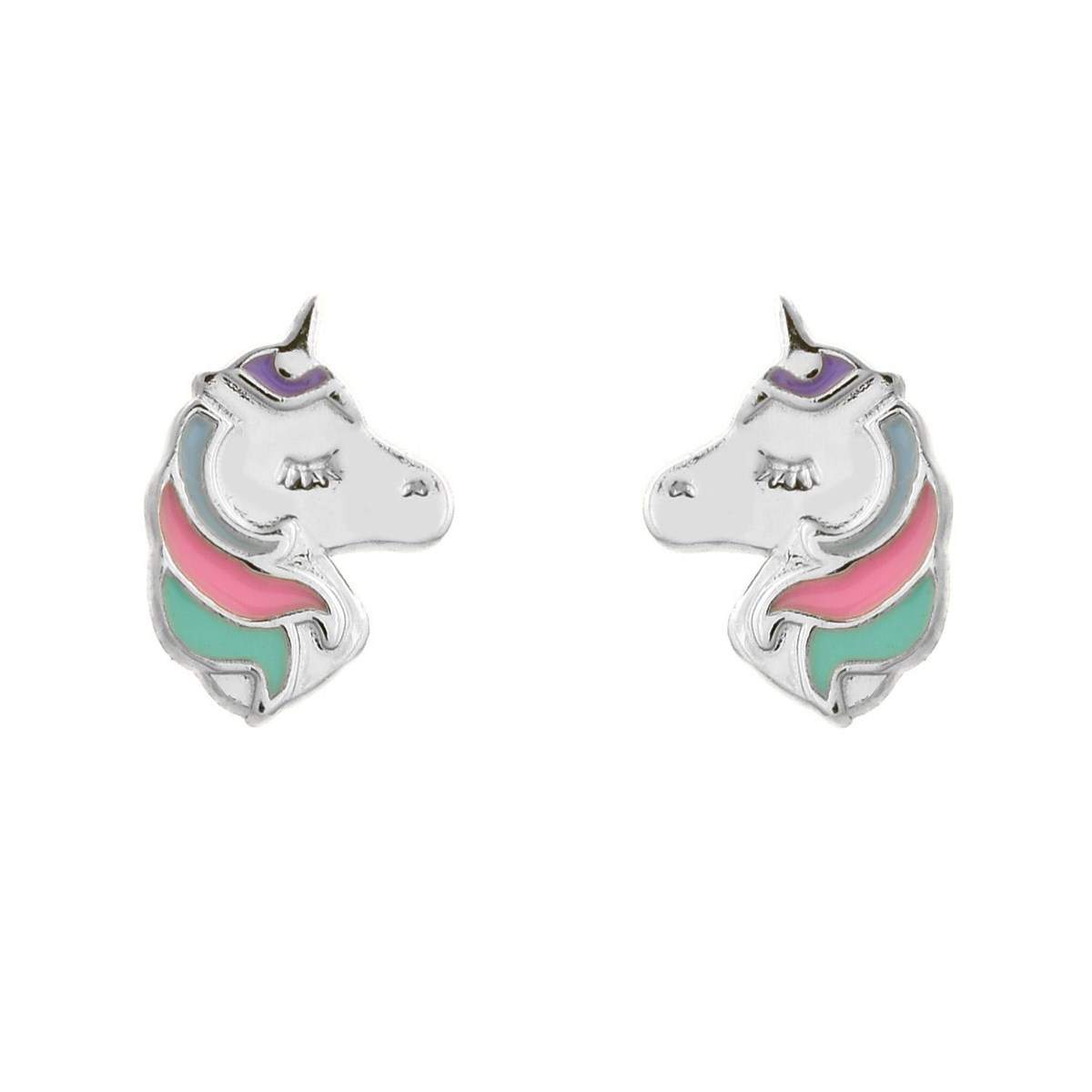 Boucles D'Oreilles Licorne Rose Argent 925 | Fermoir à Vis Sécurisé | Hypoallergénique | Cadeau Fille Enfant Noël Anniversaire