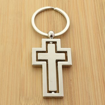 Christian cross on silver pivot key ring