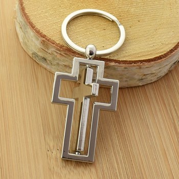 Christian cross on silver pivot key ring
