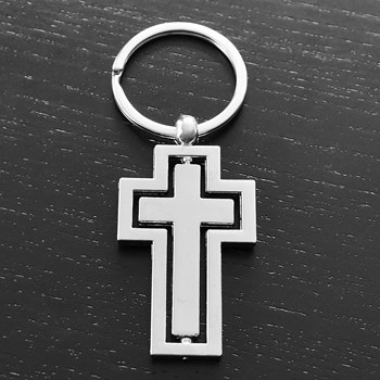 Christian cross on silver pivot key ring