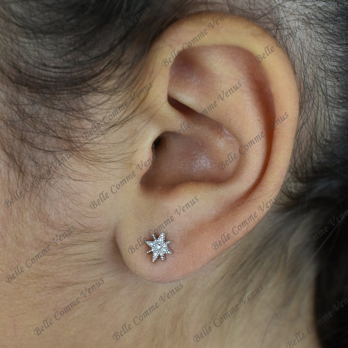 Boucles d'oreilles étoile à 8 branches oxyde de zirconium Argent 925 Rhodié - vue 2