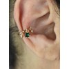 Clip d'oreille earcuff 3 oxydes de zirconium pendants central vert Plaqué OR 750 3 microns - vue V2
