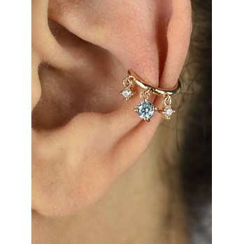 Clip d'oreille earcuff 3 oxydes de zirconium pendants central bleu Plaqué OR 750 3 microns