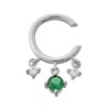 Clip d'oreille earcuff 3 oxydes de zirconium pendants central vert Argent 925 Rhodié - vue V1