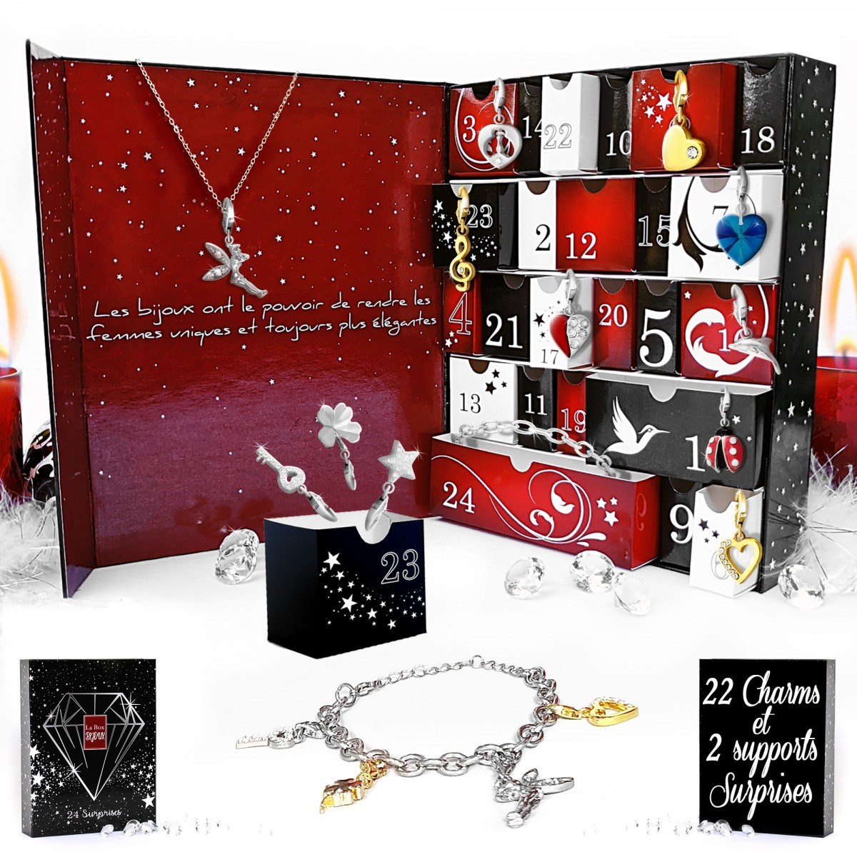 Calendrier De L'avent SC Crystal - 23 Charm Et 1 Bracelet Porte Charm ...