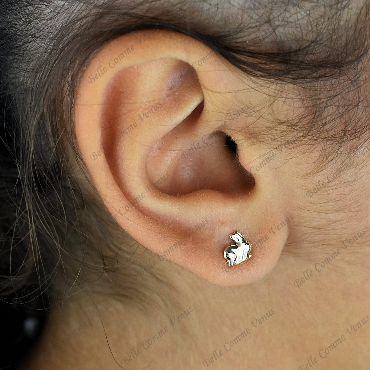 Boucles d'oreilles petit lapin Plaqué OR 750 3 microns - vue 2