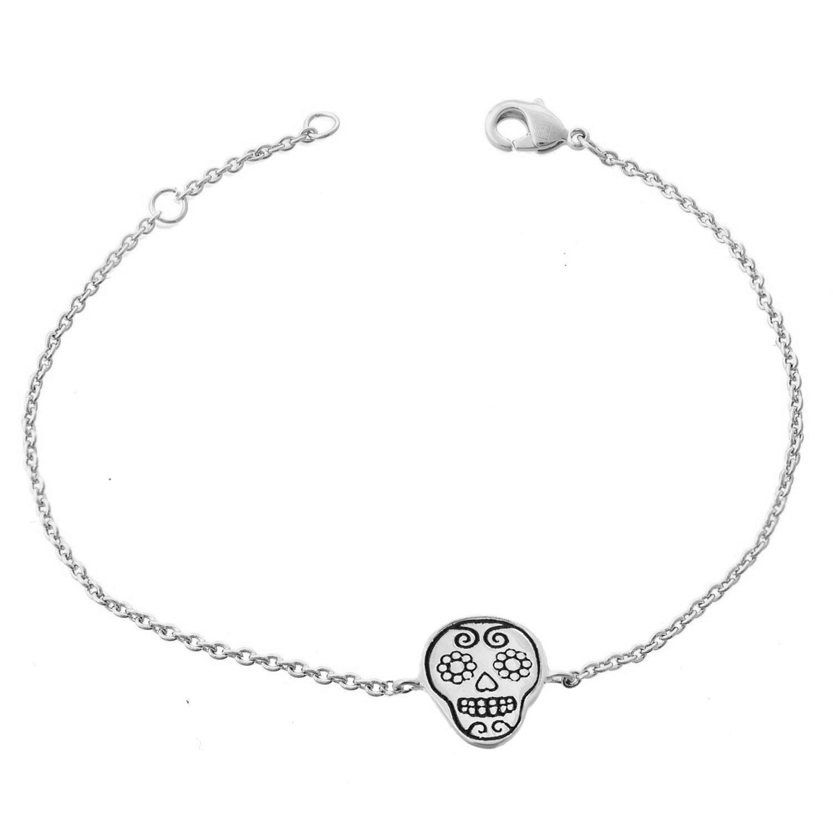 Bracelet tête de mort mexicaine fleuri cavalera Argent 925 Rhodié