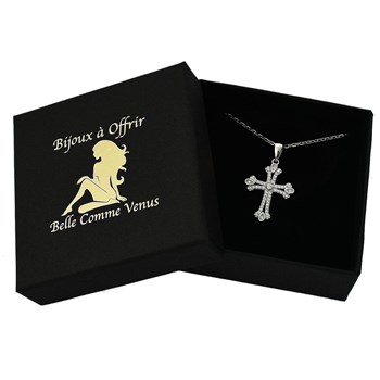 Collier croix sertie d'oxydes de zirconium Argent 925 Rhodié