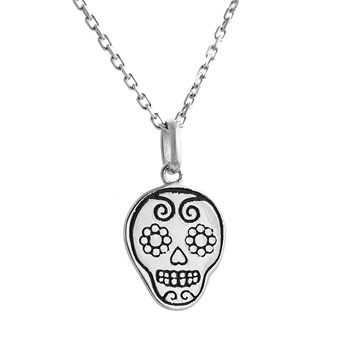 925 Rhodium zilveren Mexicaanse schedel en gekruiste botten cavalera halsketting