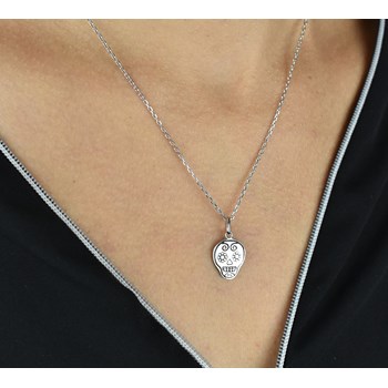 925 Rhodium zilveren Mexicaanse schedel en gekruiste botten cavalera halsketting