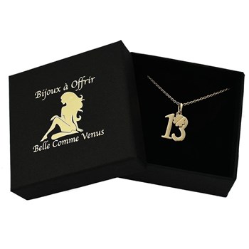 Collier chiffre 13 et trèfle porte-bonheur Plaqué OR 750 3 microns