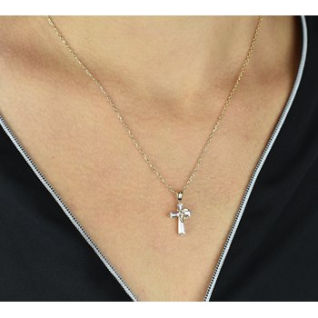 Zirkonium oxide kruis ketting met een duif 750 verguld 3 micron