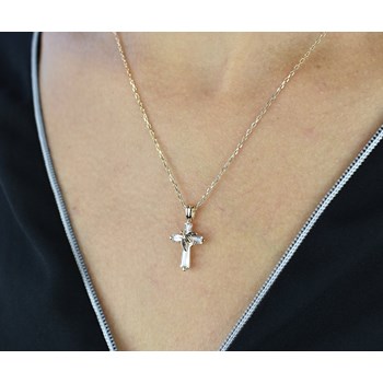 Zirkonium oxide kruis ketting met een duif 750 verguld 3 micron