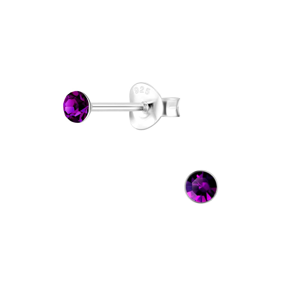 Boucles d'oreilles cristal violet 3mm en argent 925