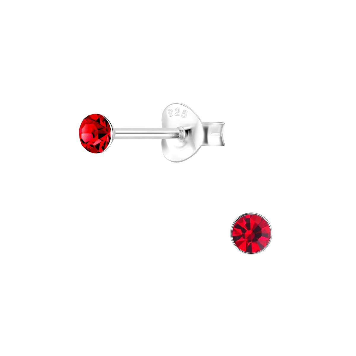 Boucles d'oreilles cristal rouge 3mm en argent 925