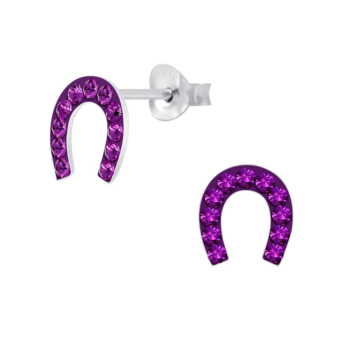 Boucles d'oreilles fer à cheval violet en argent 925