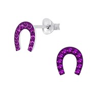 Boucles d'oreilles fer à cheval violet en argent 925