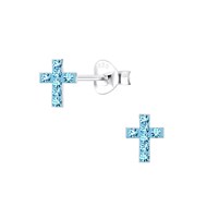 Boucles d'oreilles croix en cristal bleu en argent 925