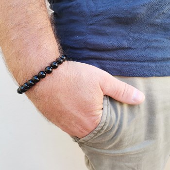 Stretch armband met zwarte onyx kralen