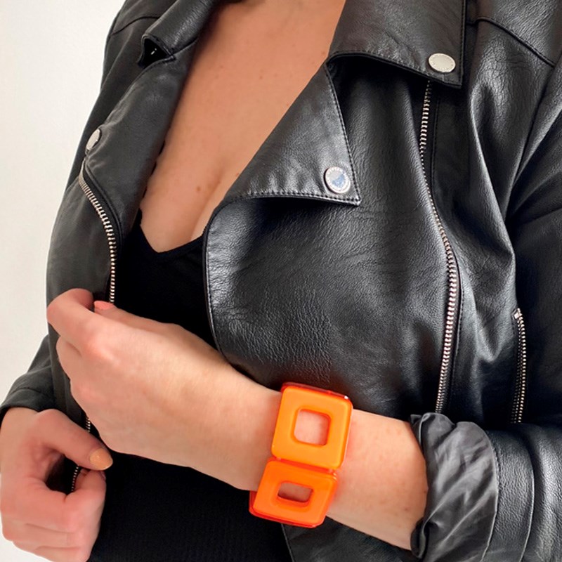 Bracelet extensible orange formes carrées - vue 2