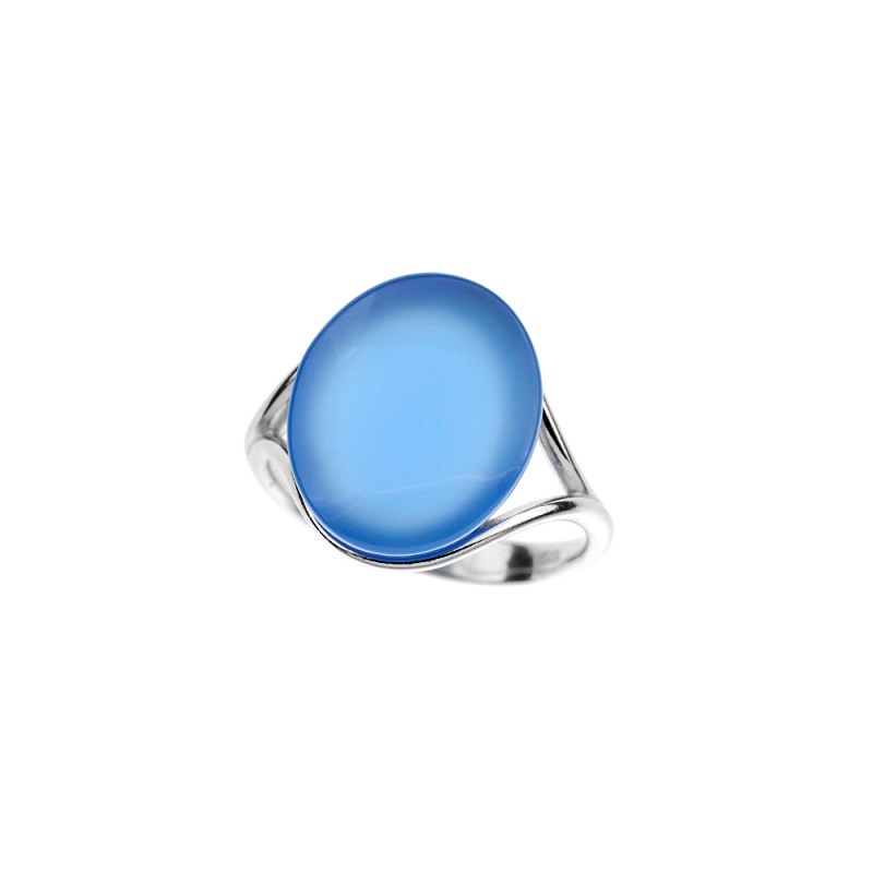 BAGUE AGATE BLEUE ARGENT RHODIE