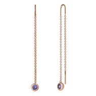 Boucles d'oreilles Chainettes MADEMOISELLE traversantes chaînes Dorées avec Zircon Violet