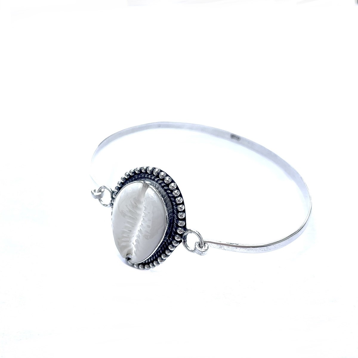 Bracelet jonc en argent et coquillage cauri - vue 2