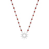 Collier Argent Soleil Rhodié Et Pierre Rouges