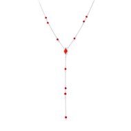 Collier En Argent Cravate Rhodié Pierre Rouge