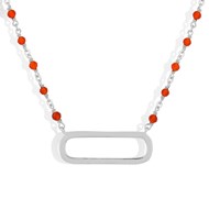 Collier Argent Rhodier Lingot Et Pierres Naturelles Rouge