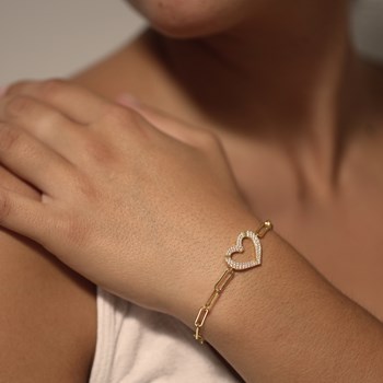 Zilveren Ketting Armband Hart Set Met Witte Zirkonia's