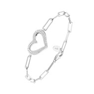 Bracelet Chaine Argent Coeur Serti De Zirconiums Blancs
