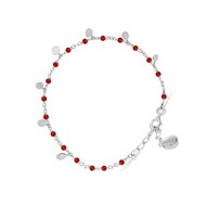 Bracelet Argent Rhodié Petites Perles Pampilles Et Pierre Onyx Rouge
