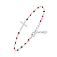 Bracelet Argent Rhodié Croix Et Pierre Onyx Rouge