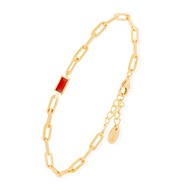 Bracelet Chaine En Argent Dorée Pierre Onyx Rouge