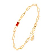 Bracelet Doré Chaine En Argent Pierre Rouge