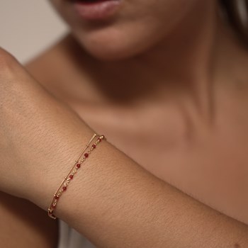 Verguld zilveren armband met dubbele ketting witte natuurlijke stenen