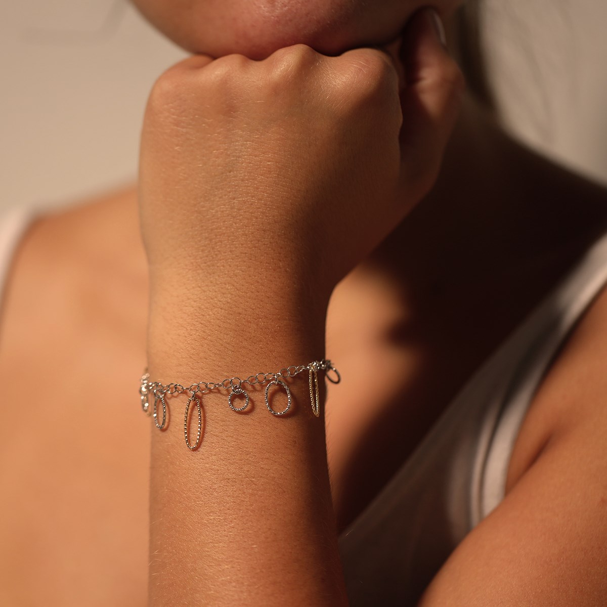 Bracelet Argent Rhodié Petits Cercles Et Ovales Diamantés - vue 4