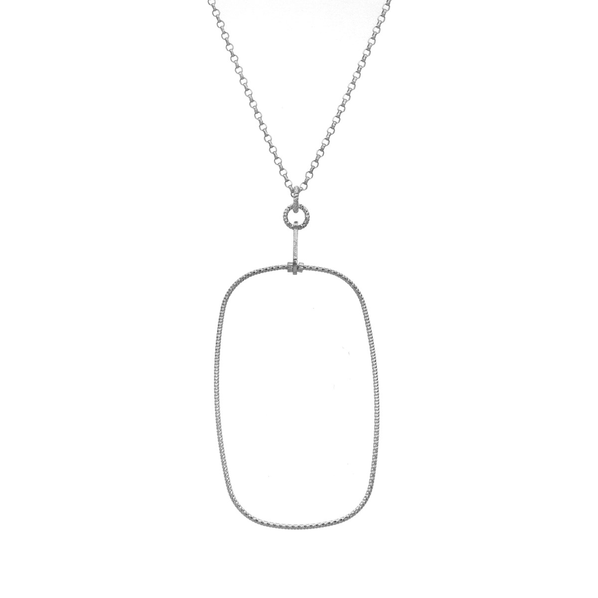 Collier Forme Ovale Argent Rhodié Diamanté45 cmcm