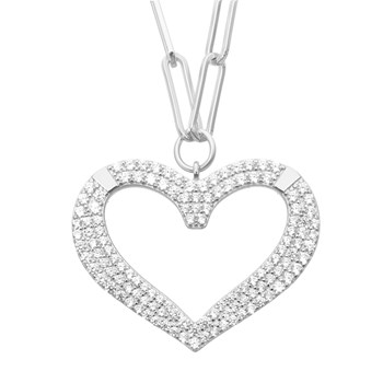 Rhodium Zilveren Hart Ketting Set Met Wit Zirkonium