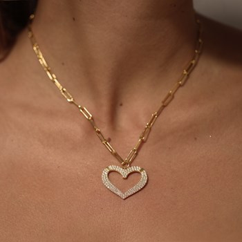 Rhodium Zilveren Hart Ketting Set Met Wit Zirkonium