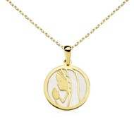 Collier - Médaille Vierge Or 18 Carats 750/000  Jaune et Nacre - Chaîne Dorée - Gravure Offerte