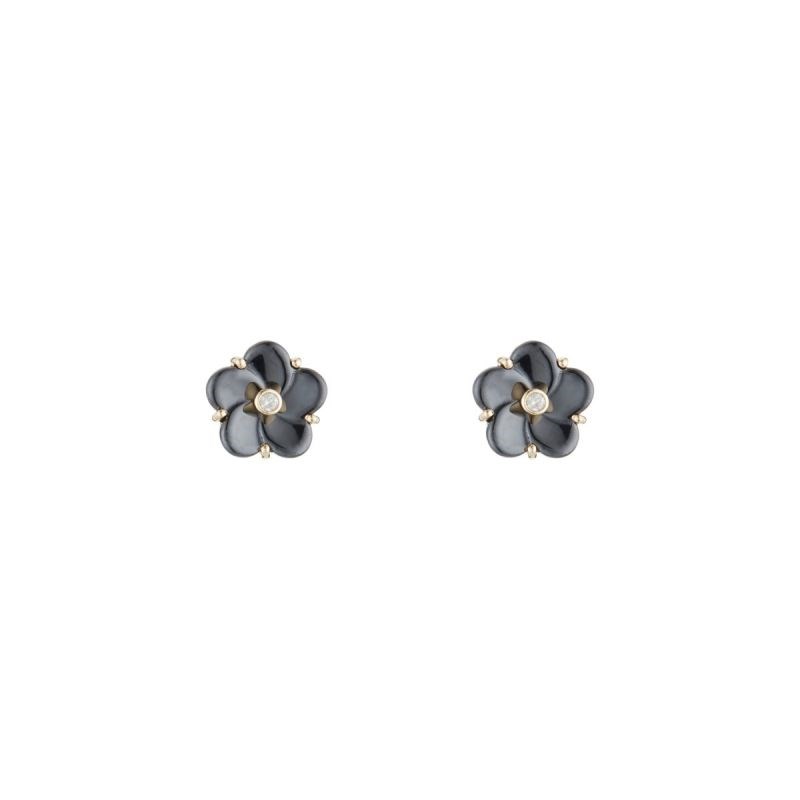 Boucles d'oreilles 'Fleur noir' Or et Diamants