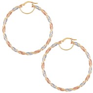 Boucles d'Oreilles Créoles - '3 Ors' - Tricolore Jaune, Blanc et Rose - Femme