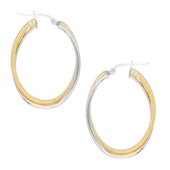 Boucles d'Oreilles Créoles '2 Ors' Or Bicolore Jaune et Blanc