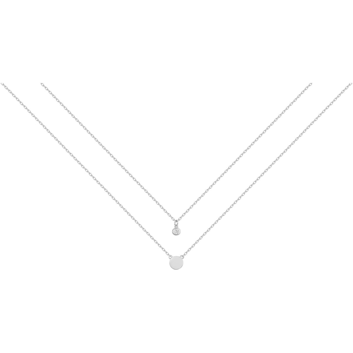 Collier double chaînes en Argent avec oxyde de zirconium blanc