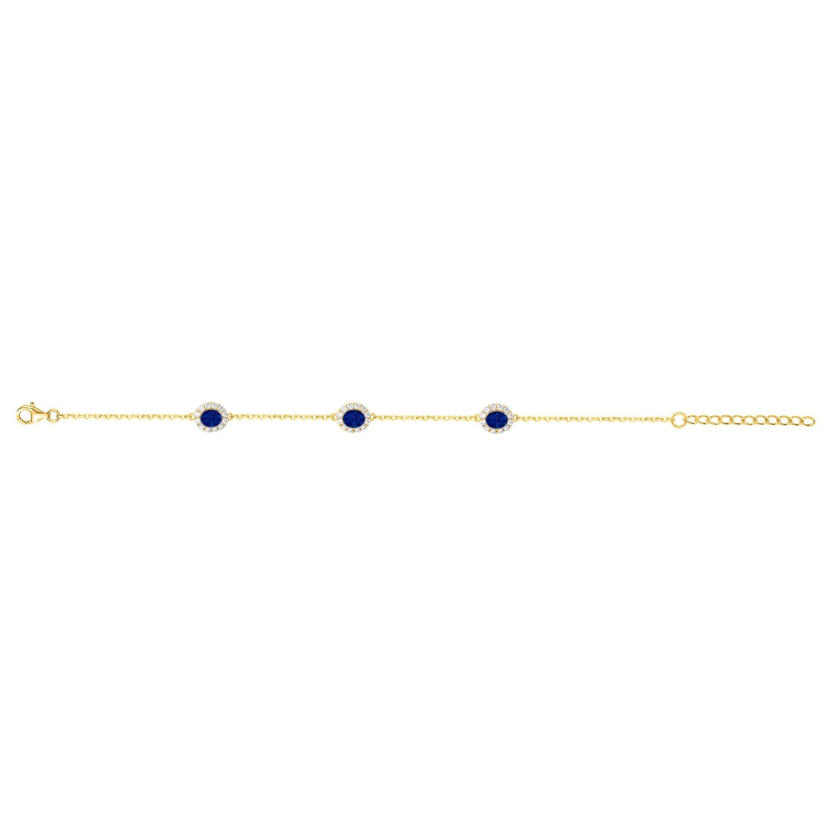 Bracelet souple multi-motifs en Plaqué Or avec spinelle bleu saphir