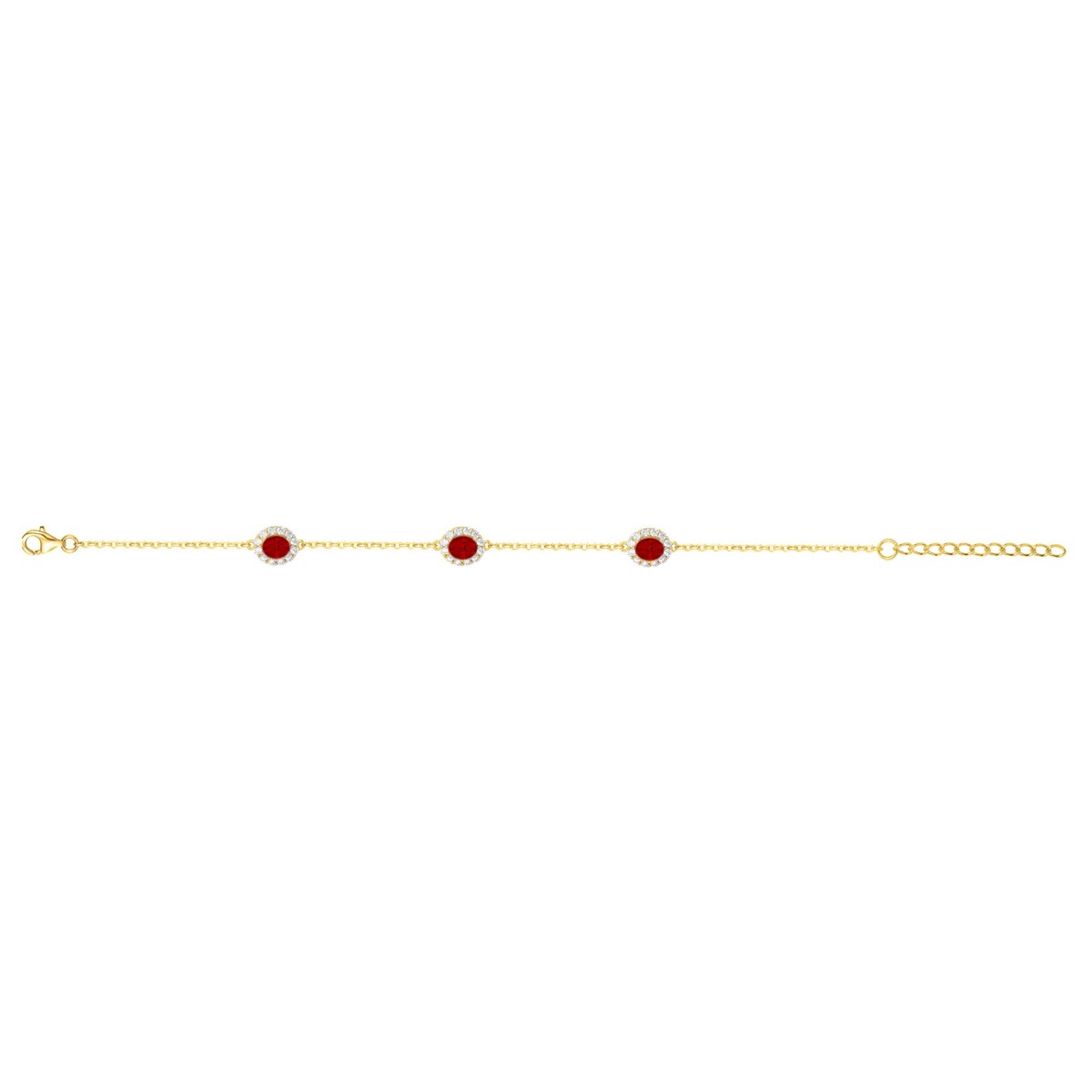 Bracelet souple multi-motifs en Plaqué Or avec spinelle rouge rubis