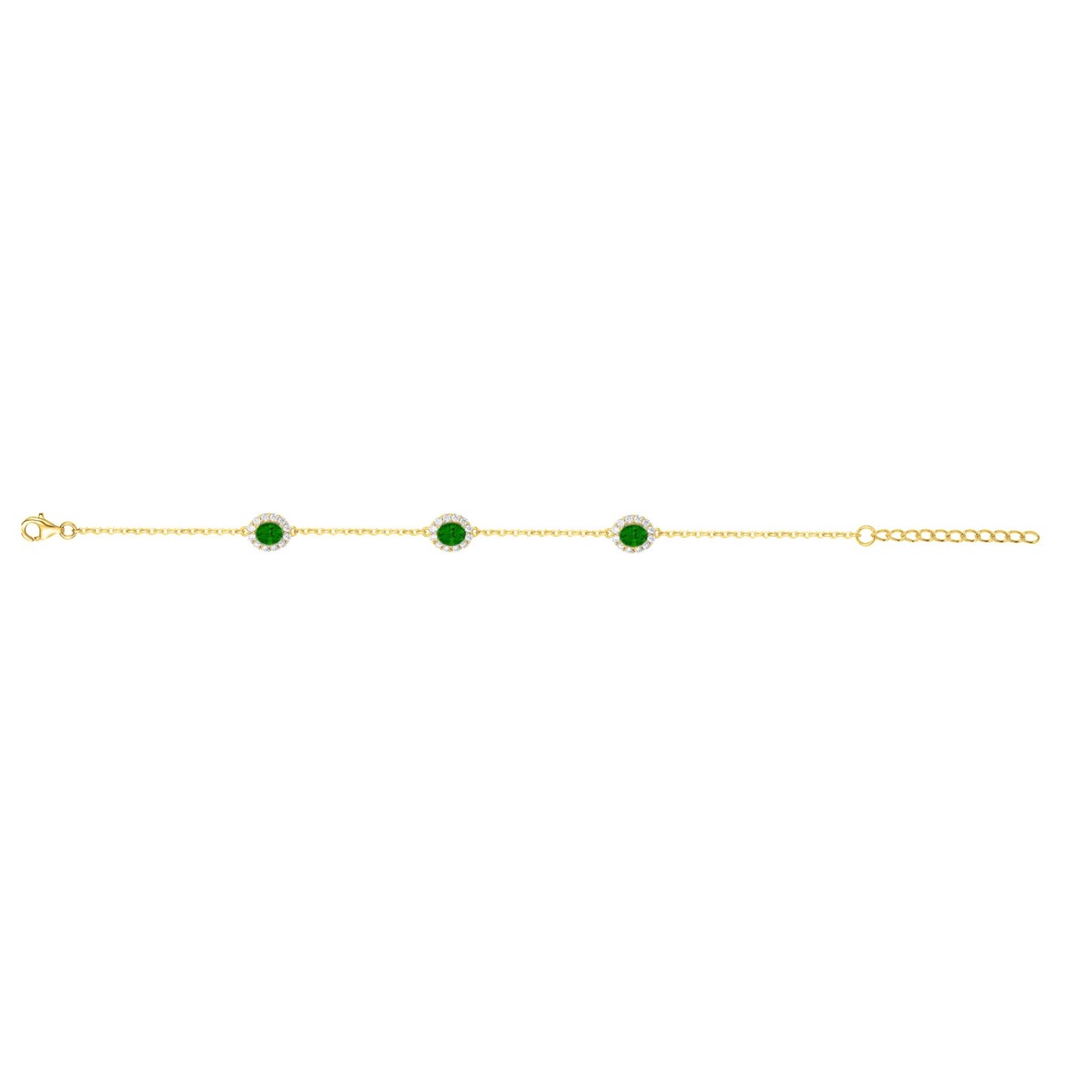Bracelet souple multi-motifs en Plaqué Or avec oxyde de zirconium vert emeraude