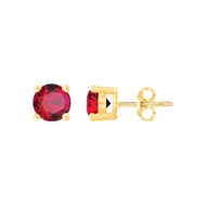 Boucles d'oreilles clous en Plaqué Or avec oxyde de zirconium rouge rubis